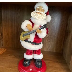 Musical Santa Claus Figurine with Guitar - Red and White